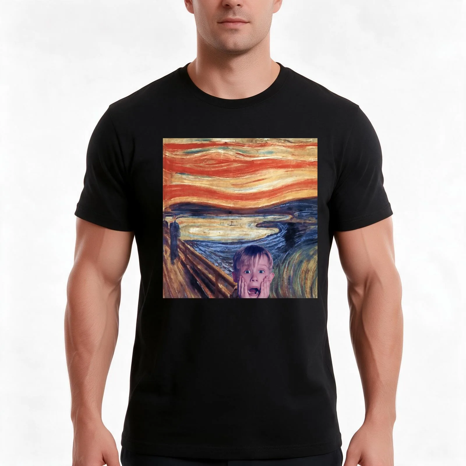 Kevin McCallister visage choqué, le cri classique T-Shirt, Summer Casual Cotton Tee, Oversized Streetwear Tops, Unisex Men Women