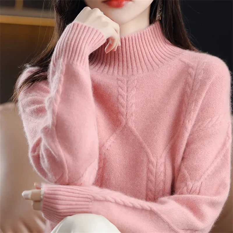 秋冬厚手ウールレディースタートルネックセーターニットシャツ暖かいトップスルーズプルオーバーニットウェア長袖インナーシャツ