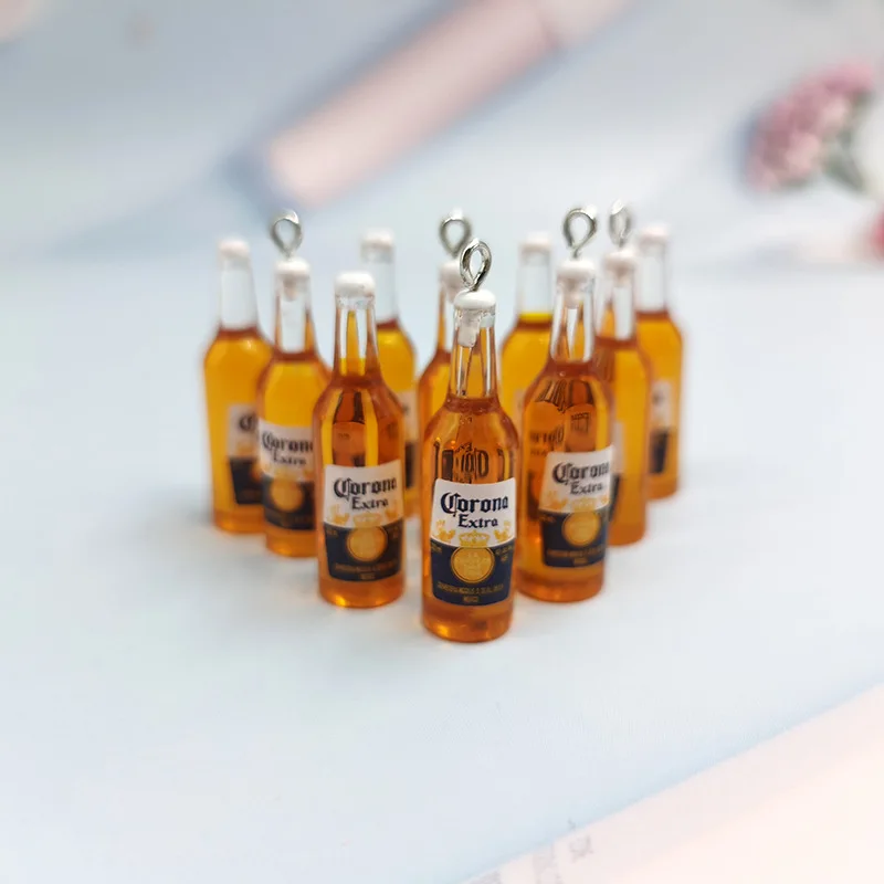 10pcs/lot 10*38mm Beer Bottle Resin Charms Bevarages Charms for Earrings Necklace Jewelry Making Supplies Diy Keychain Findings