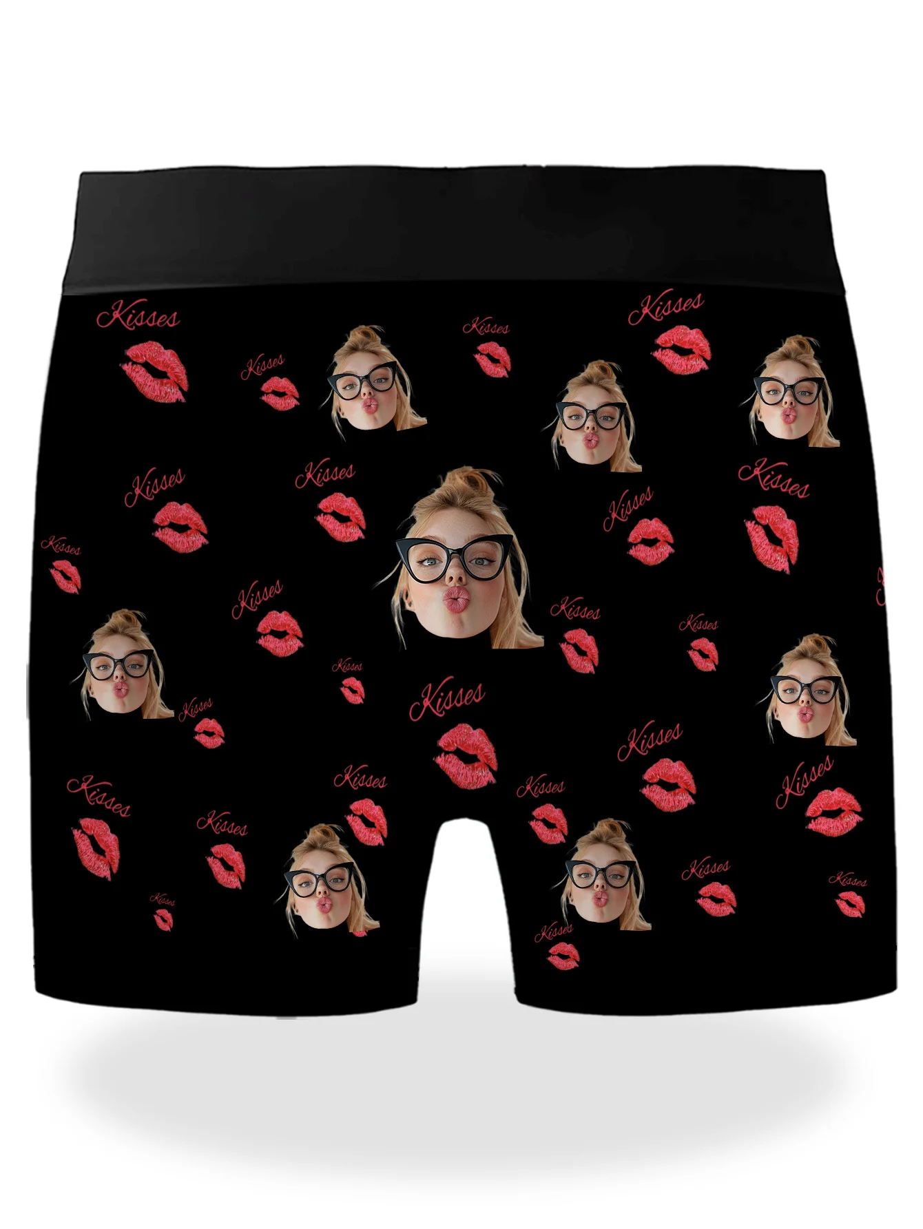 Custom Men'S Boxer Shorts Featuring Various Female Faces, Each Adorned with Playful Expressions And Lip Designs. The Overall