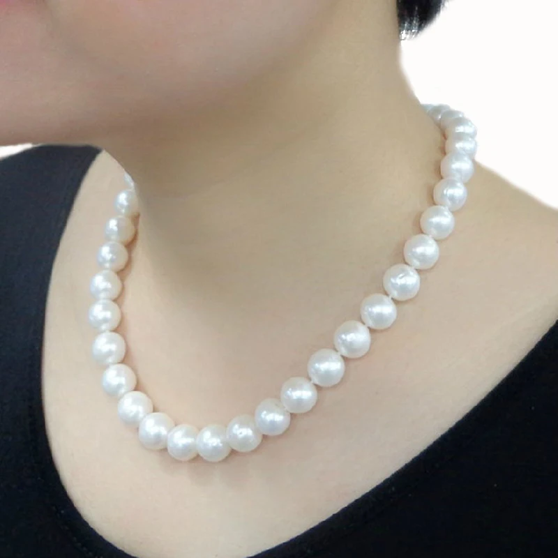 Round Natural Freshwater Big Pearl Necklace Women,Beautiful Cultured White Pearl Necklace Mother Anniversary Gift 11-12mm view 5