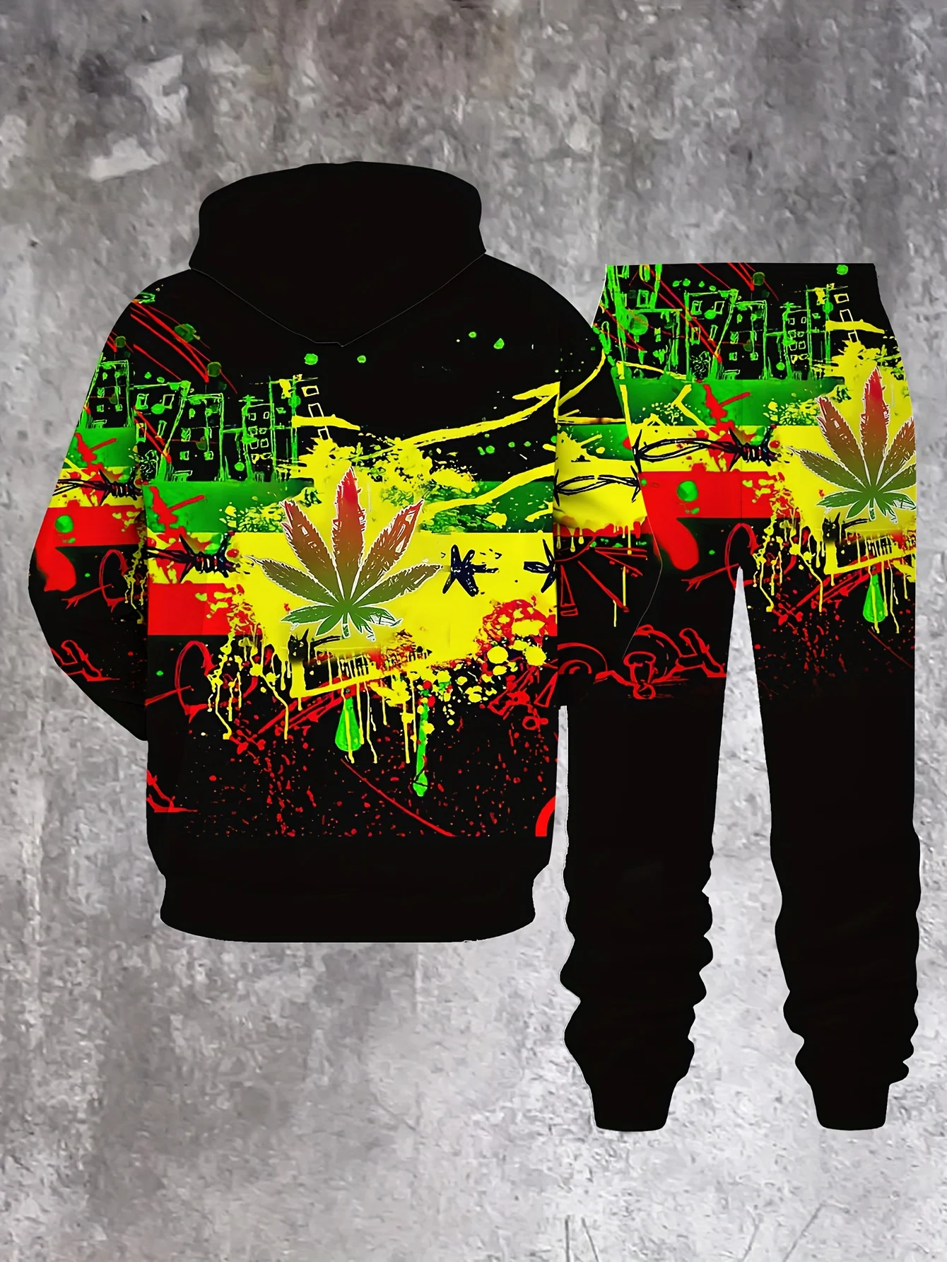 New Arrival Casual Winter Autumn Leef 3D Printed Hoodie and Pants Set Tracksuit 2Piece Set Sportwear Men Clothing Suit