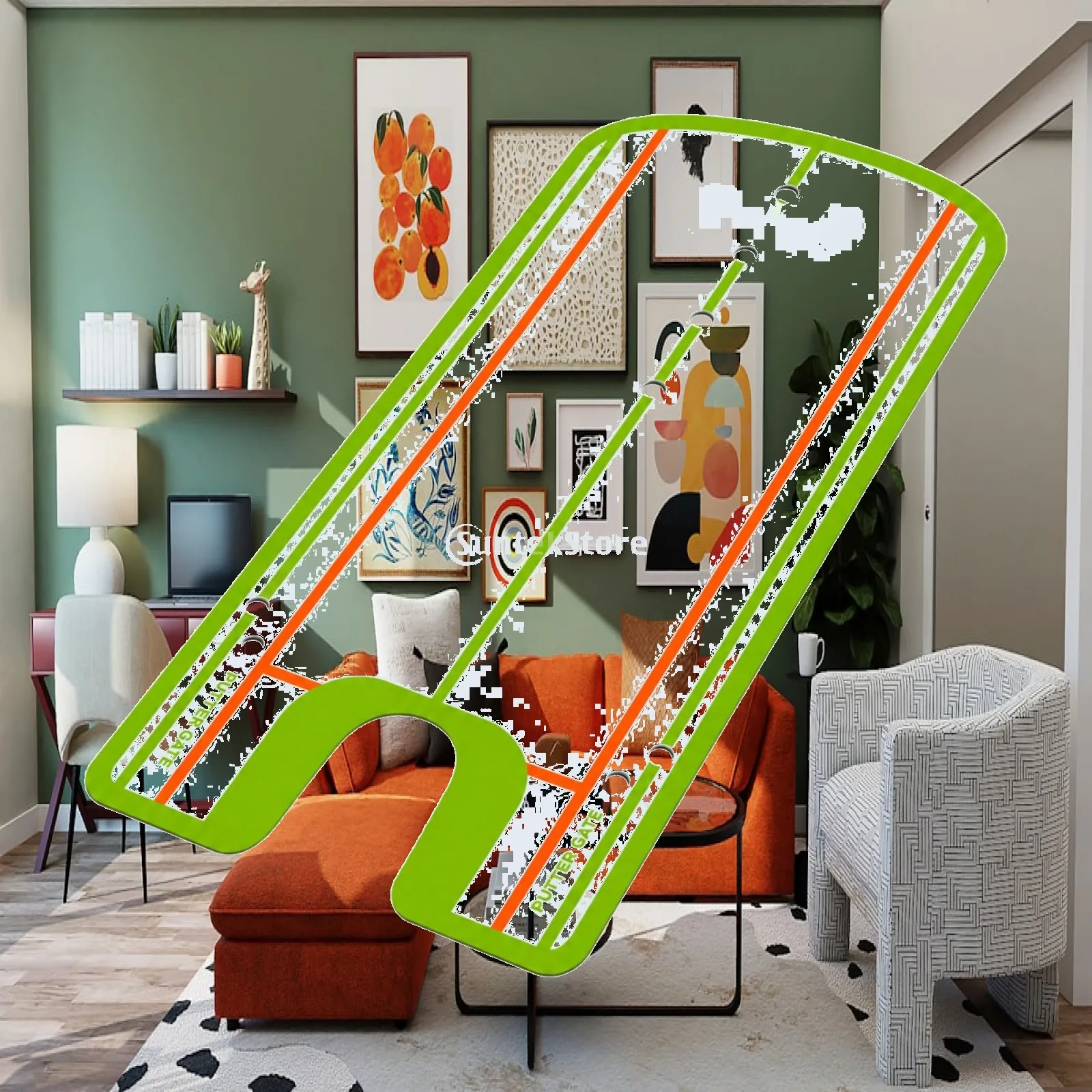 Golf Putter Alignment Mirror with Multiple Ball Position Holes and Orange Guide Lines for Stroke Face Control Aid