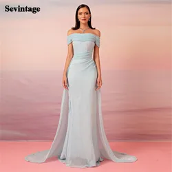 Sevintage Baby Blue Saudi Arabic Prom Dresses Off The Shoulder Formal Evening Gowns Floor Length Dubai Women Party Dresses 2023