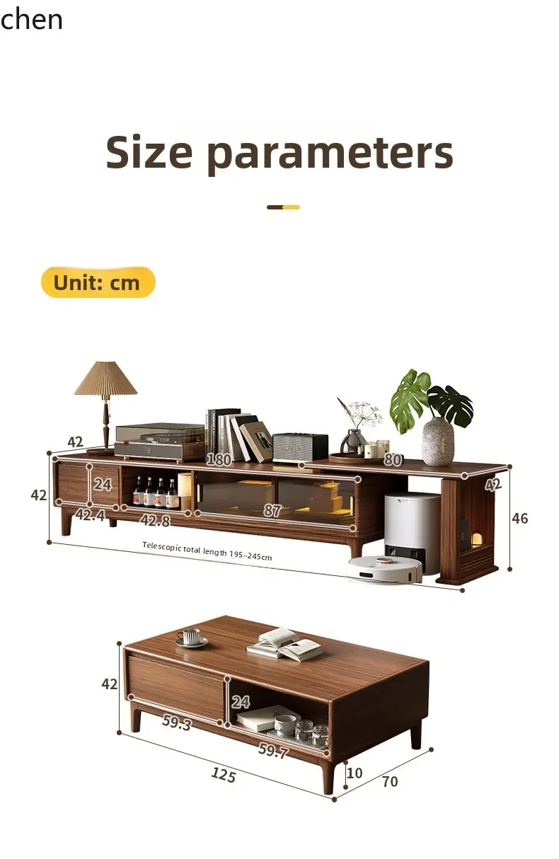 HYS solid wood TV cabinet coffee table combination drawer floor cabinet household floor cabinet