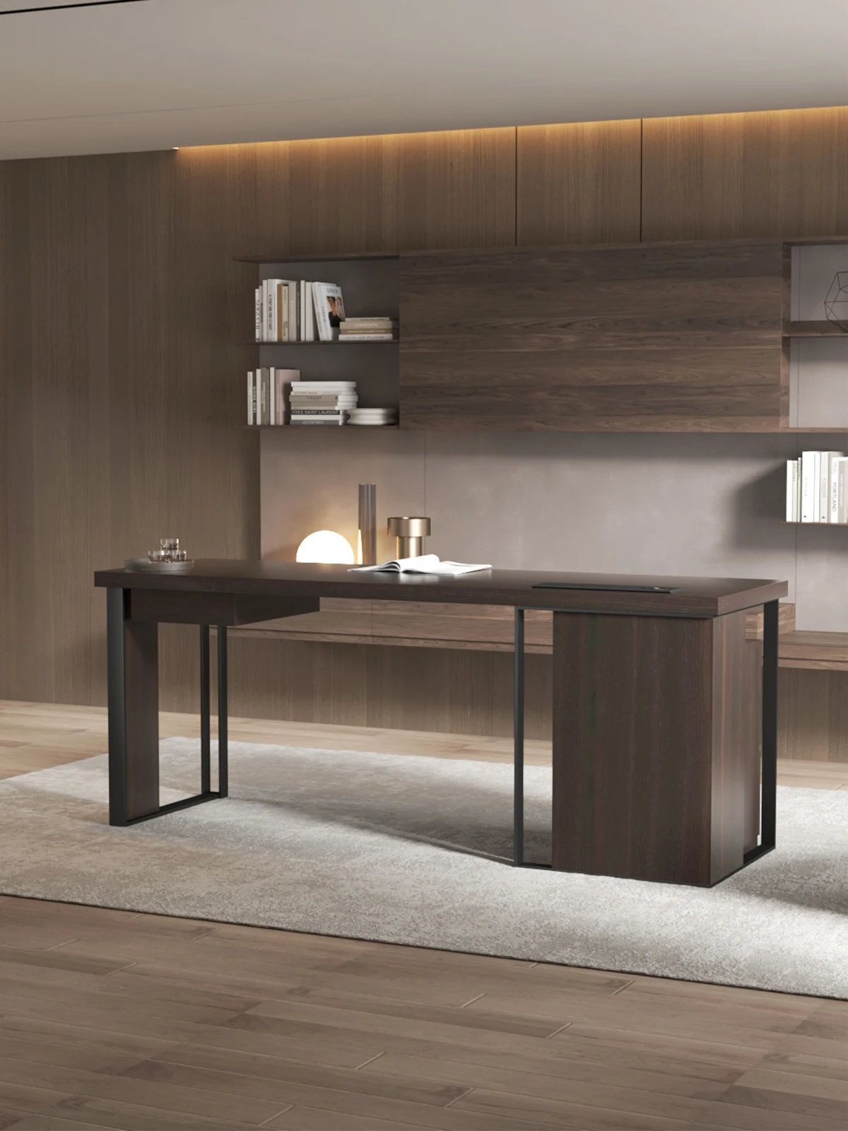 Mesa de luxo leve na sala moderna, mesa grande em estilo italiano, estudo de casa minimalista, mesa de caligrafia, design high-end