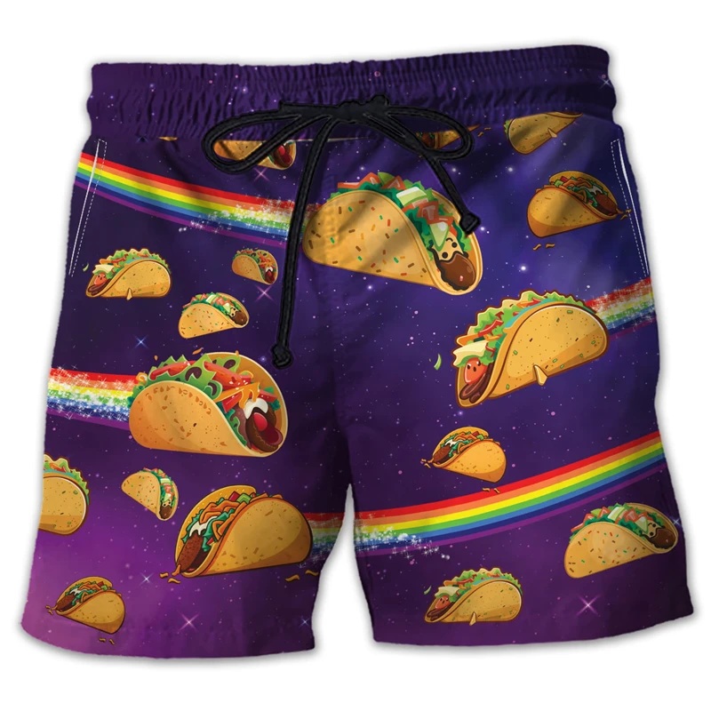 

Новые пляжные шорты с рисунком тако для мужчин, мексиканские плавки с 3D принтом, летние вечерние гавайские уличные шорты