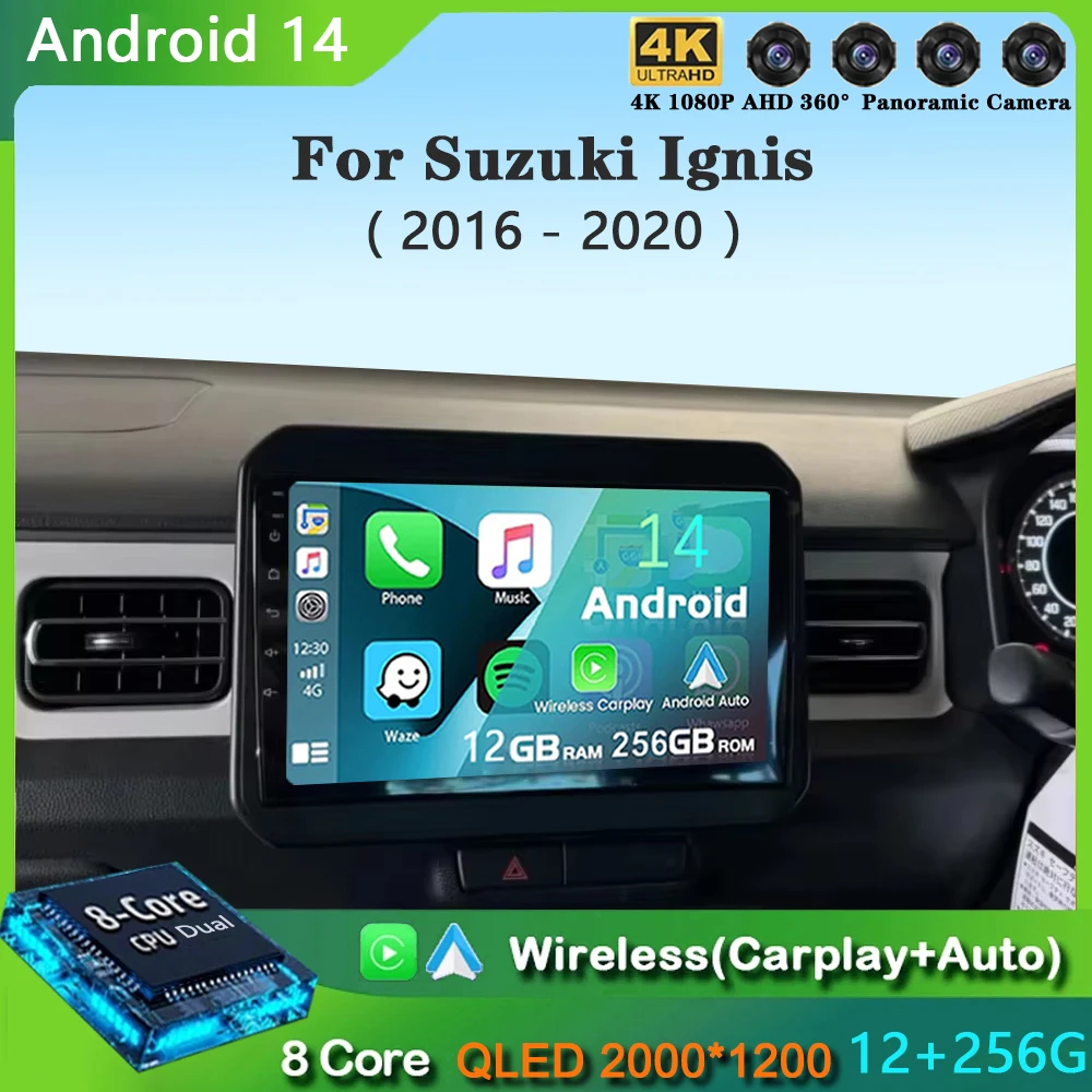 Android 14 Wireless Auto Carplay For Suzuki Ignis 2016 2017 2018 2019 2020 Car Radio Multimedia Video Player Navi GPS Stereo DSP