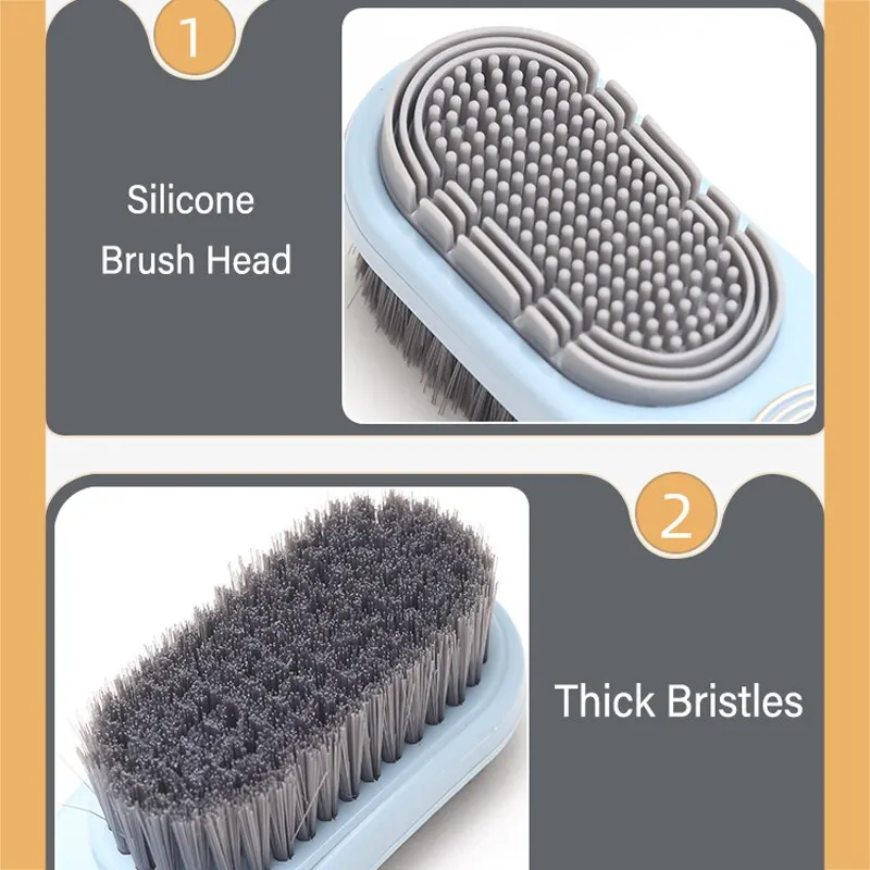 Double-Sided Shoe Brush Soft Bristled Cleaning Brush Silicone Brush Head Long Handle Brush Clothes Shoes Household Cleaner Tools