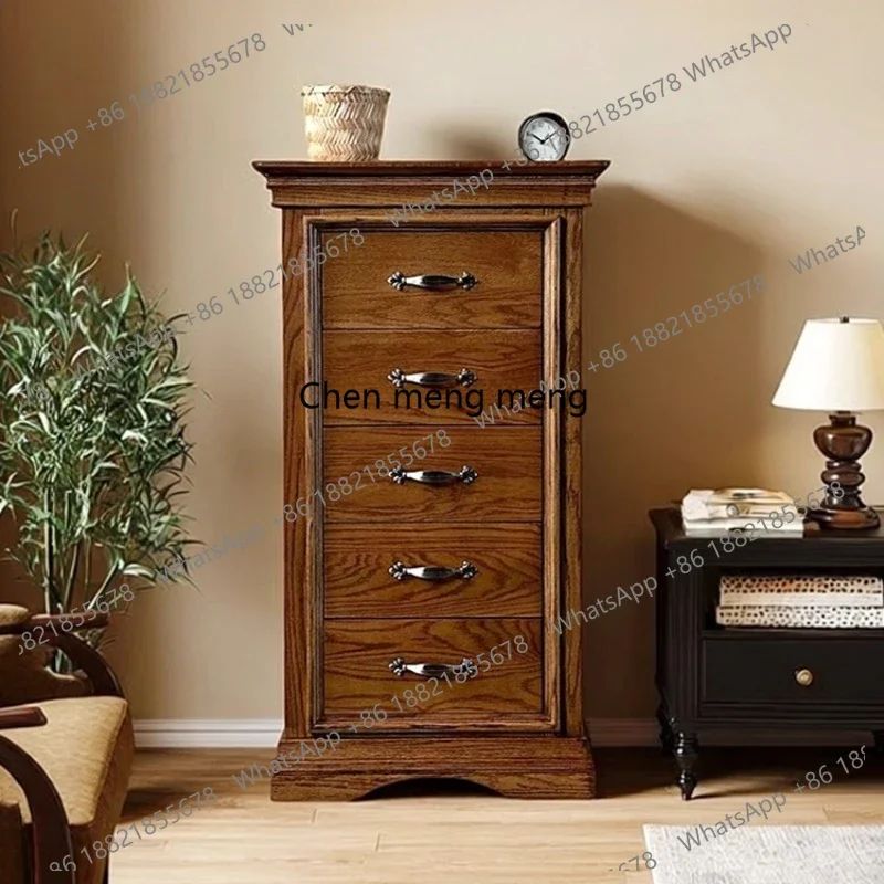 Classic American Style Solid Wood Five-Drawer Red Oak Bedroom Storage Chest