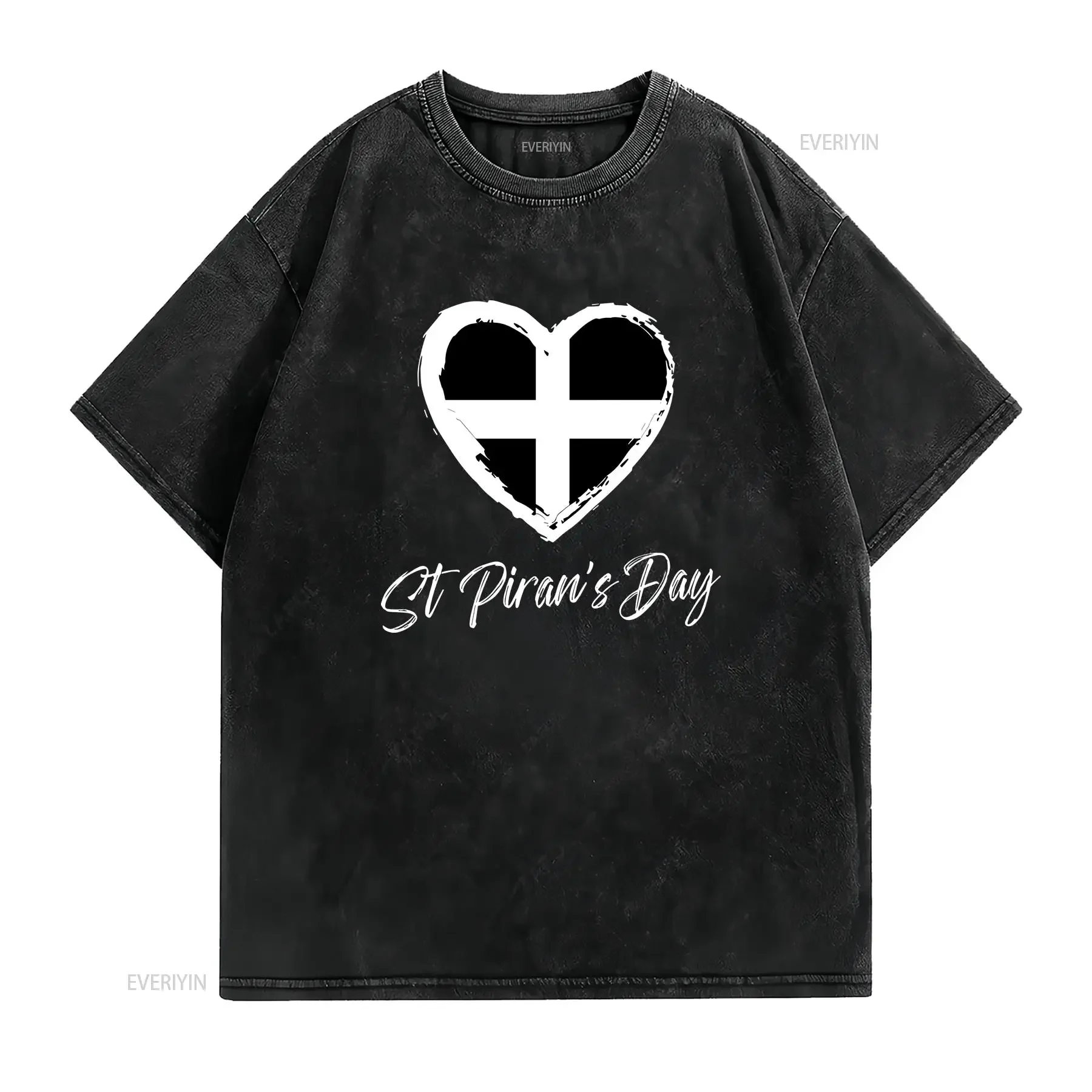 St Piran's Day Mens T Shirt Heart Cornwall Cornish  vintage Washed Casual homme designer clothes Top For Everyday Wear