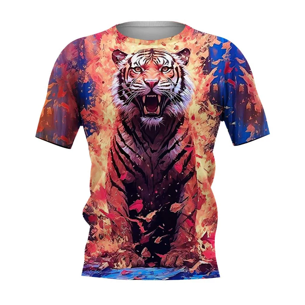 Oversized Men's T-Shirt 3d Tiger Print Tees Tops Summer Casual Mens Animal Pattern T Shirt O-Neck Fashion Clothes Prints T-Shirt