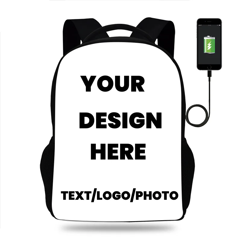 DIY Teenage Backpack with USB Charge Port ,17 in Custom Personalized Large Capacity School Bags with Your Photos Logo Text