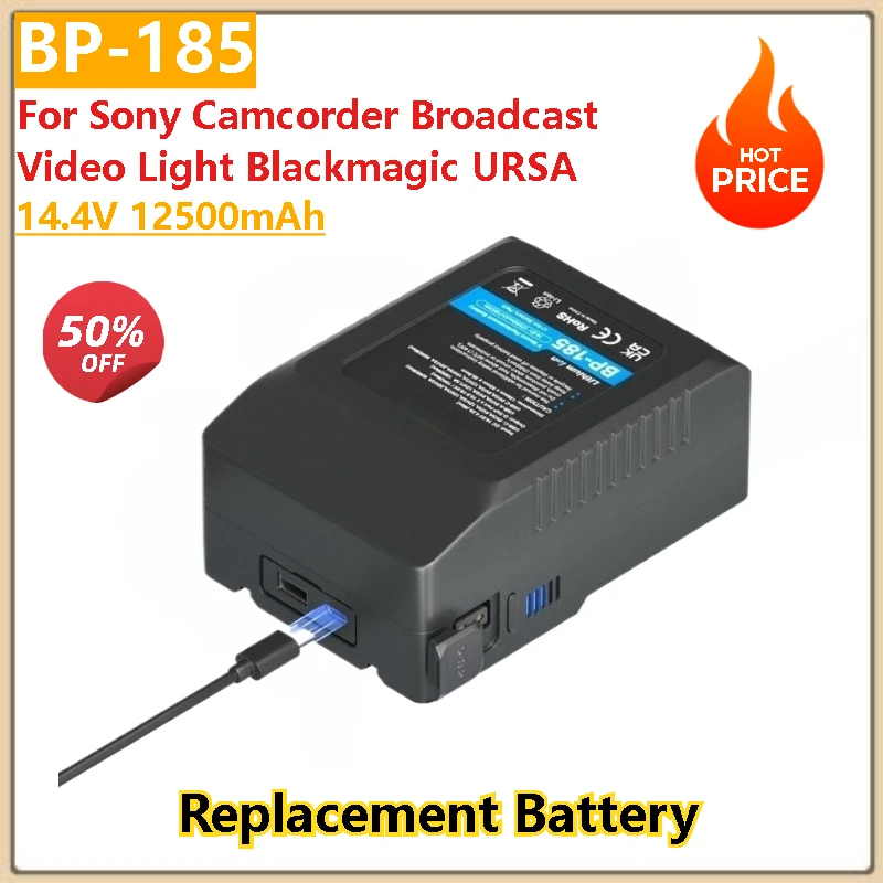 

12500mAh BP-185 Battery With PD20W Cable for Sony Camcorder Broadcast Video Light Blackmagic URSA V Mount V-Lock High Quality