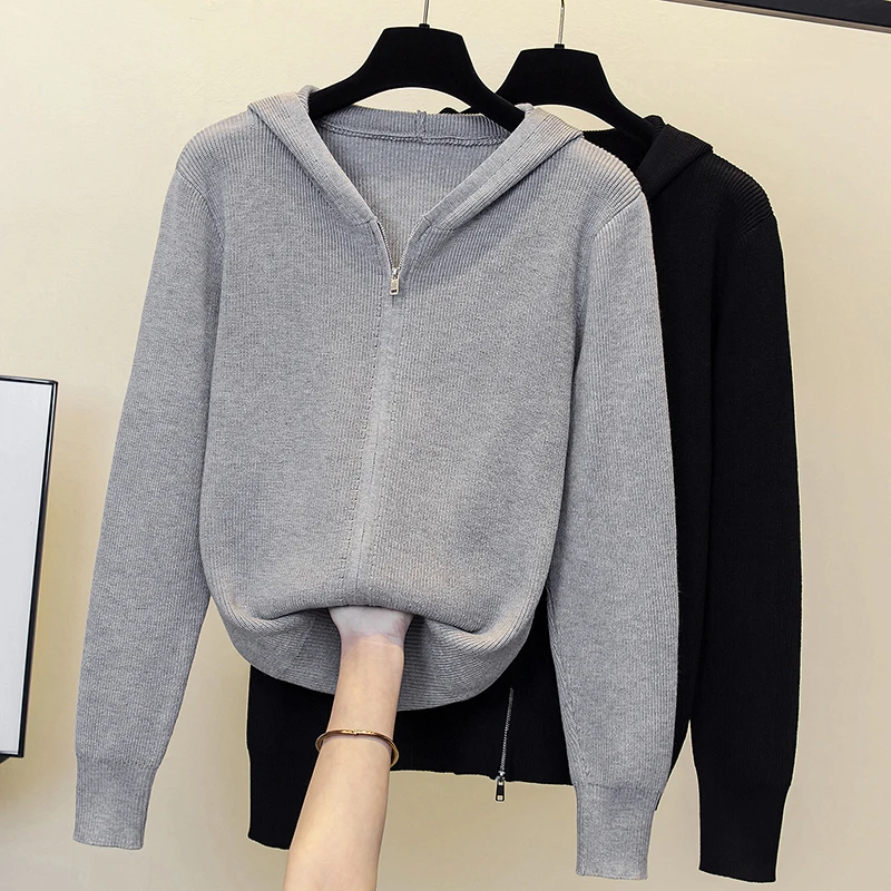 Cardigan Women's Jacket Sweater Knittingl Spring and Autumn Hooded Neck Long Sleeve Small Fragrance Bottom Knit Loose 2023