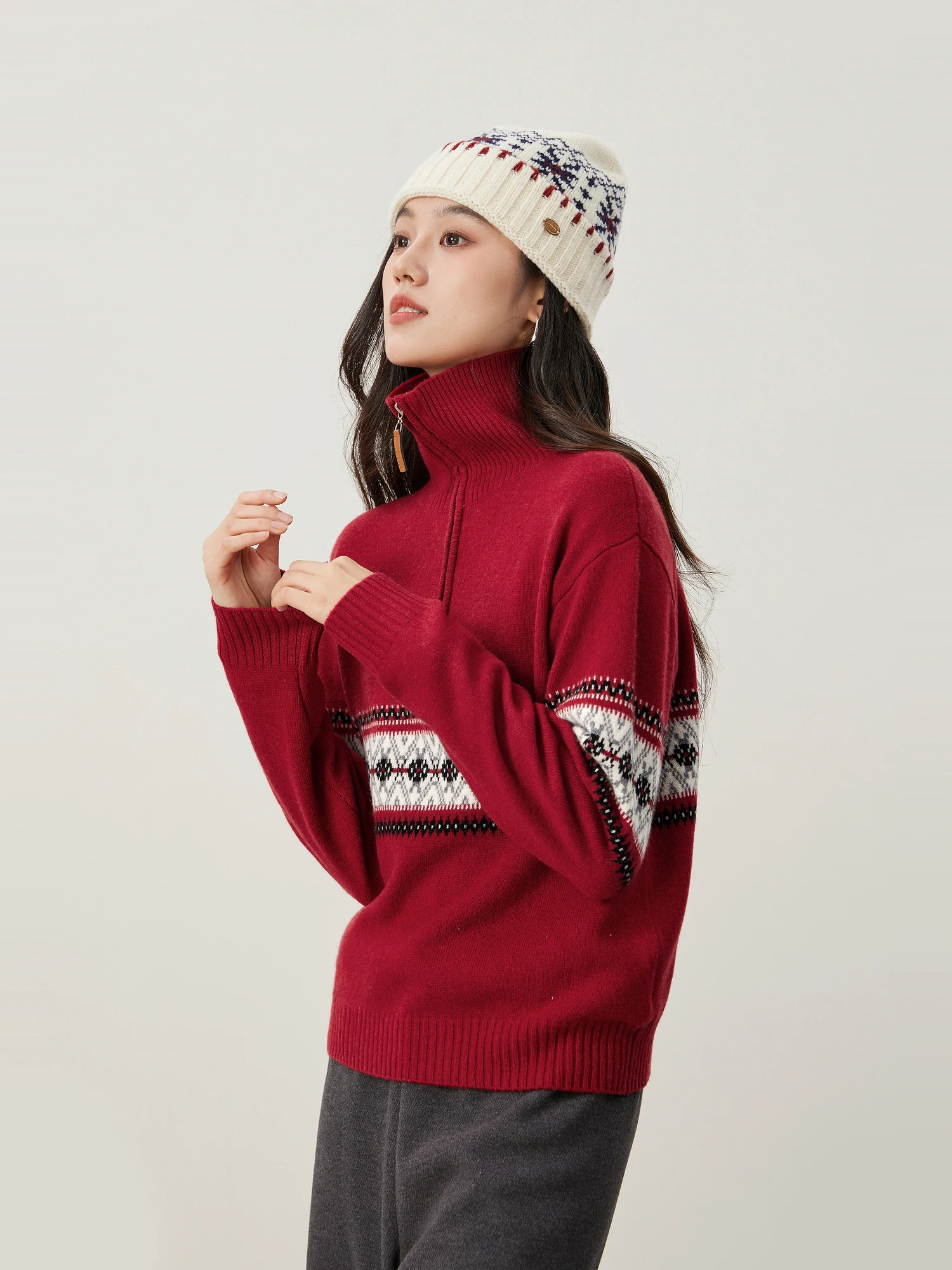 

Ar Old Money 00% шерсть Fair Isle вязаный свитер f Open Fem New Sle зимний мягкий длинный свек с цветочным принтом обычной длины