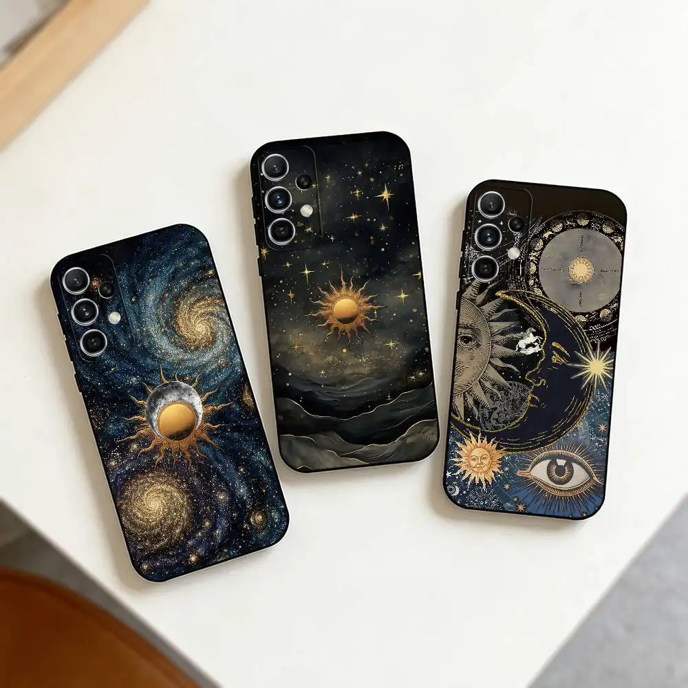 Celestial S-Sun M-Moon Phone Case For Samsung S25,S24,S21,S22,S23,S30,Ultra,S20,Plus,Fe,Note,10,9,5G Black Cover