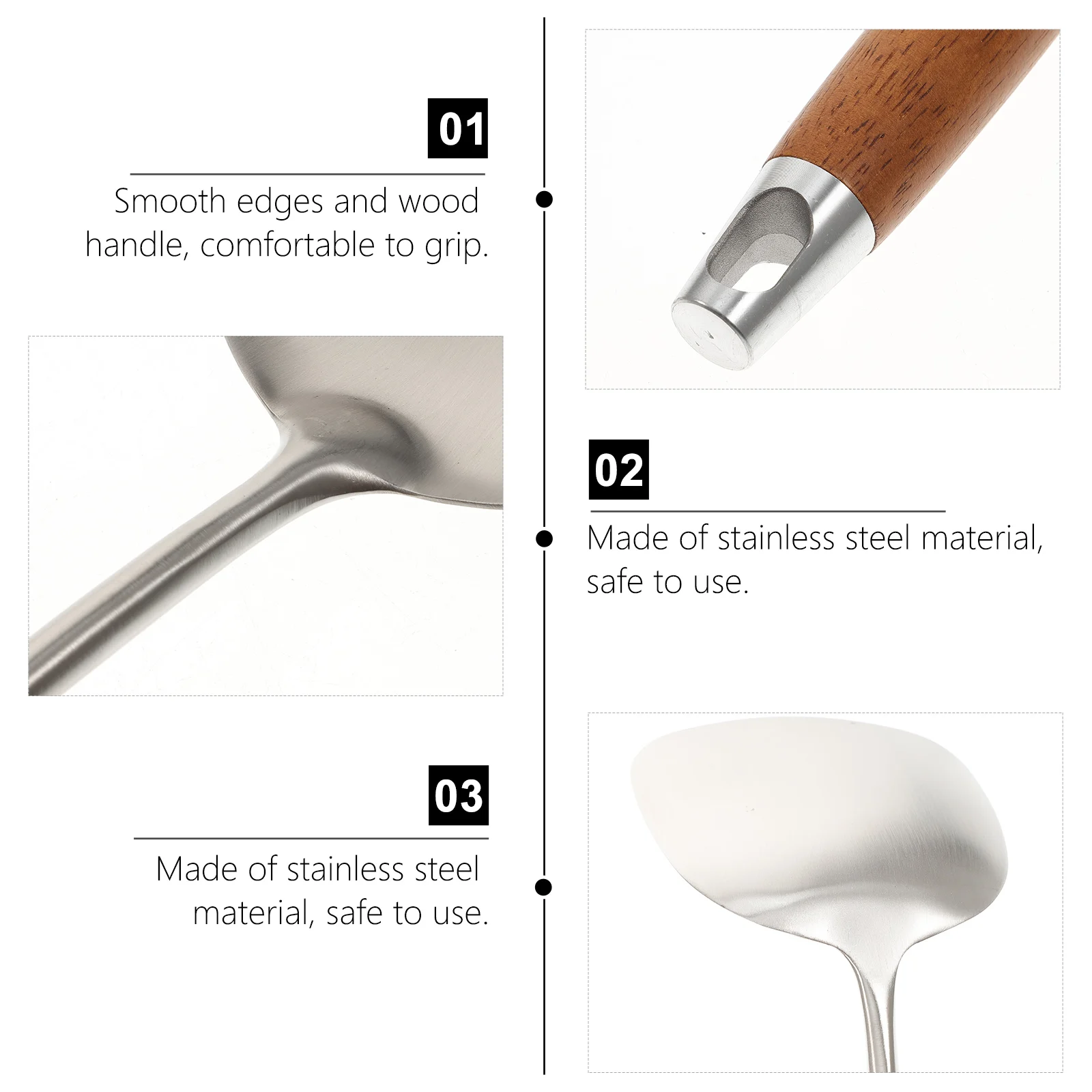 

2Pcs Anti Spatula Stainless Steel Wood H Spoon Set Kitchen Gadget Hanging Hole Practical Cooking Spatula Cooking