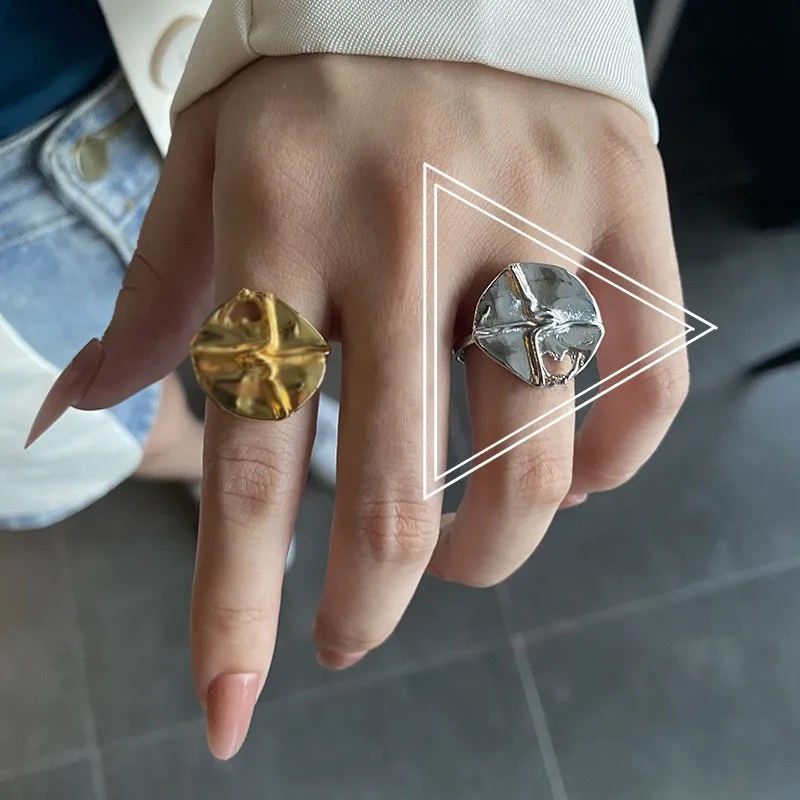 

925 Sterling Silver Fashion Circular Pleated Open Rings For Women Design Irregular Punk Party Fine Jewelry Accessories