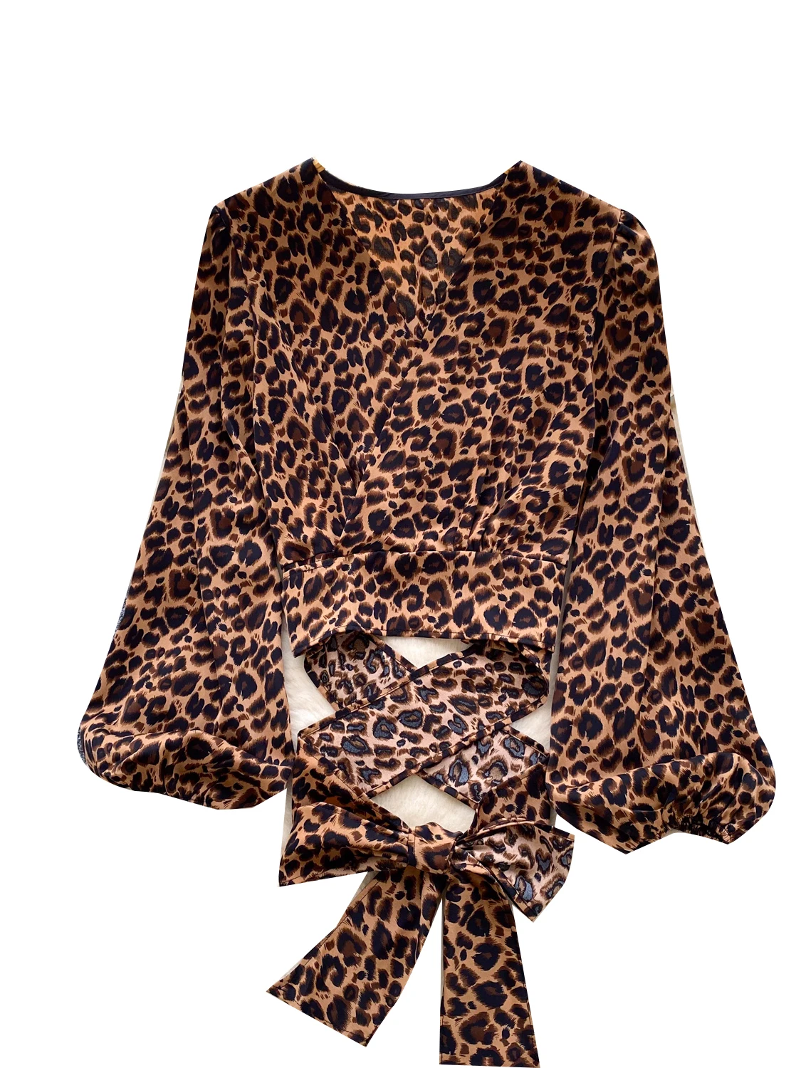 ユニークなヒョウ柄のゆったりとしたロングスリーブの女性用トップス、デザインセンセーション、ウエストシェイプベルト付き、通勤にも使えるファッショナブルなスリムトップス