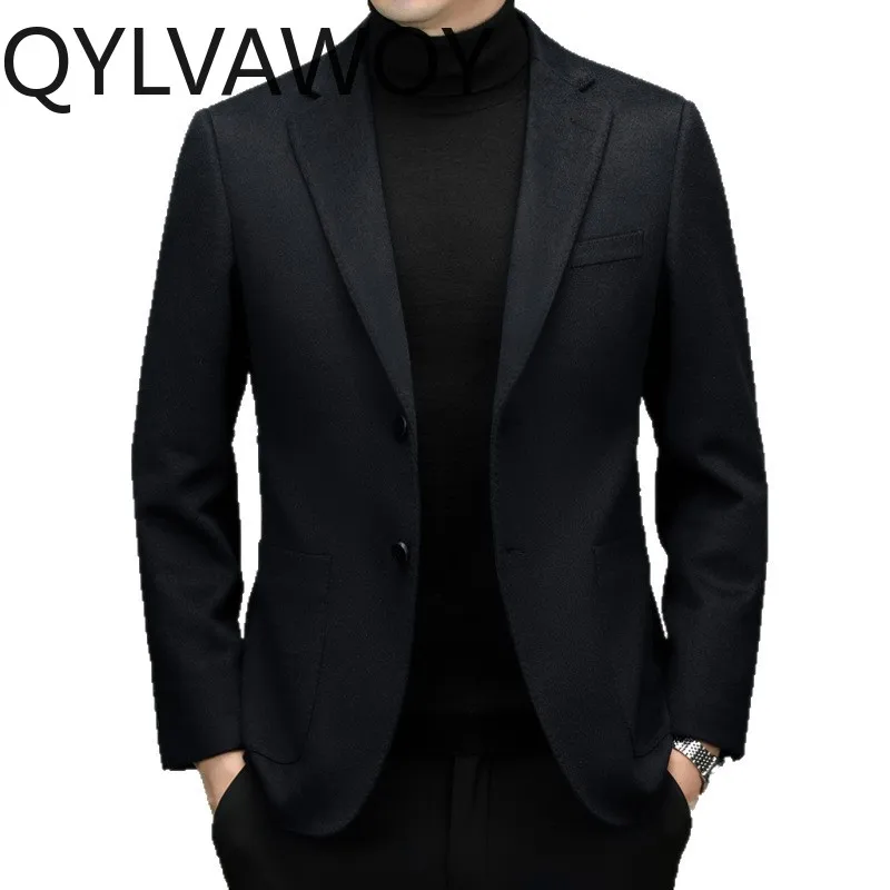 

QYLVAWOY 100% Cashmere Blazer Masculino Autumn Winter Tops Men's Suits and Separates Thicken Blazers for Man Luxury Business