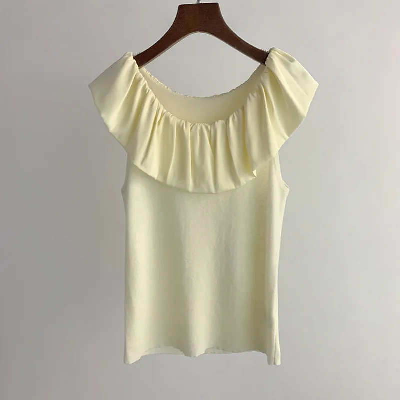 

Wool And Silk Blend Textured Stretch Slim-Fit Ruffled Collar Knit Sleeveless Top