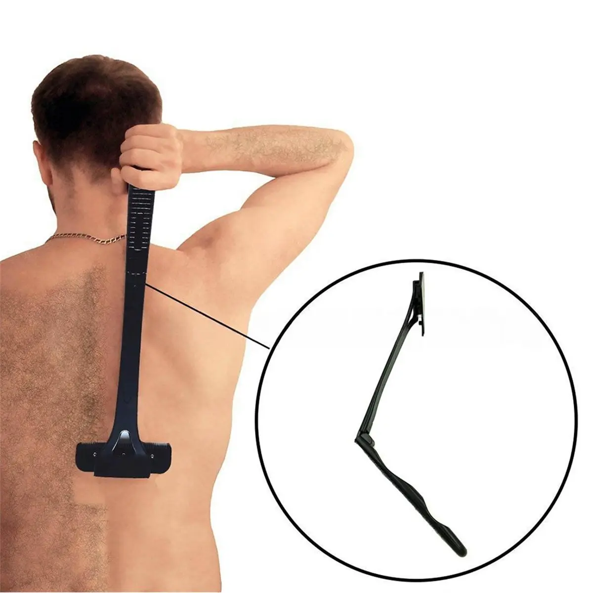 [N84R] Back Shaver for Men with 5 Replacement Blades, Foldable Long Handle Body Hair Remover, Manual Back Groomer for Men