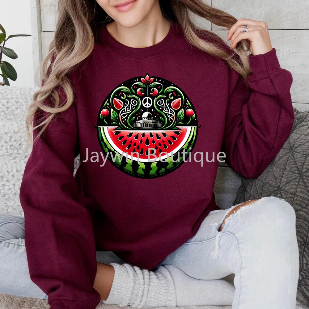 Watermelon Graphic Sweatshirt Aesthetic Fruit Shirt Human Rights Sweater Protest Tee Unisex Long Sleeves Crewneck Sweatshirts