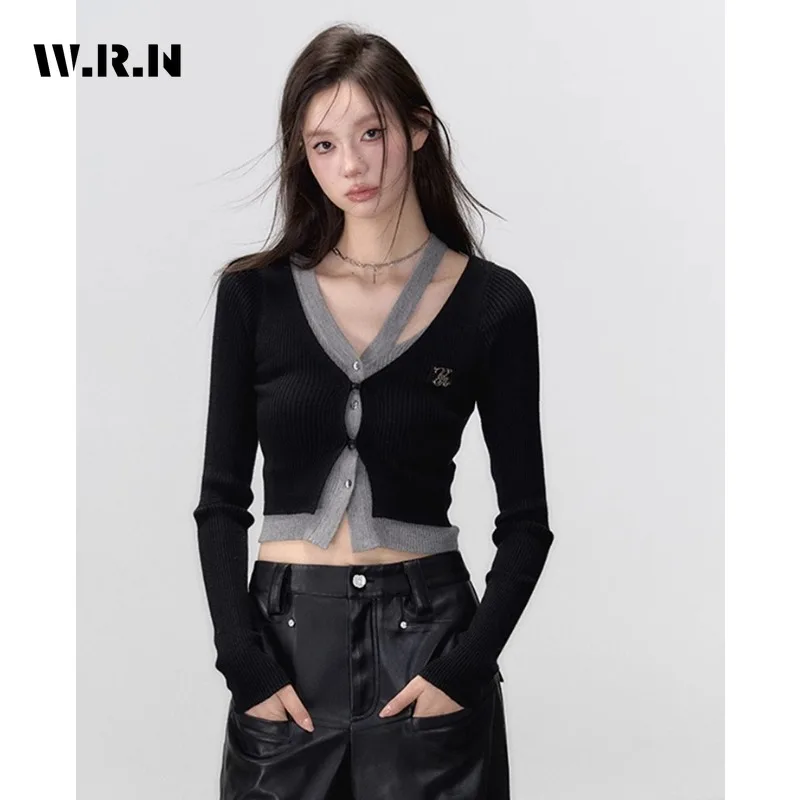 2023 Autumn Winter Hotsweet Slim Patchwork Knitting Long Sleeve Cardigans Women Casual Hollow Out Single Breasted Sexy Sweater