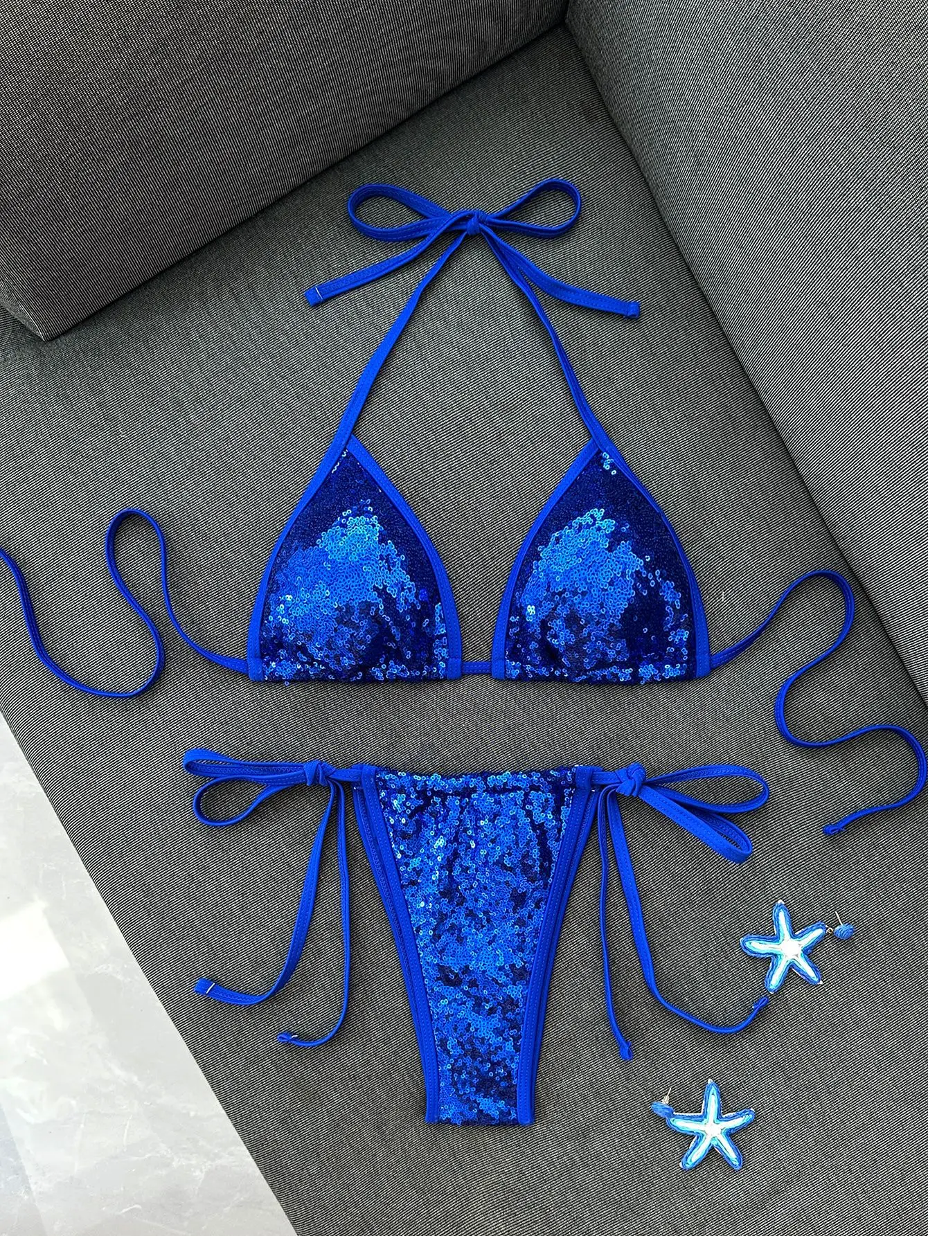 Maillot de bain brésilien sexy à sequins, push-up, pour femme, 2 pièces, avec soutien-gorge push-up scintillant