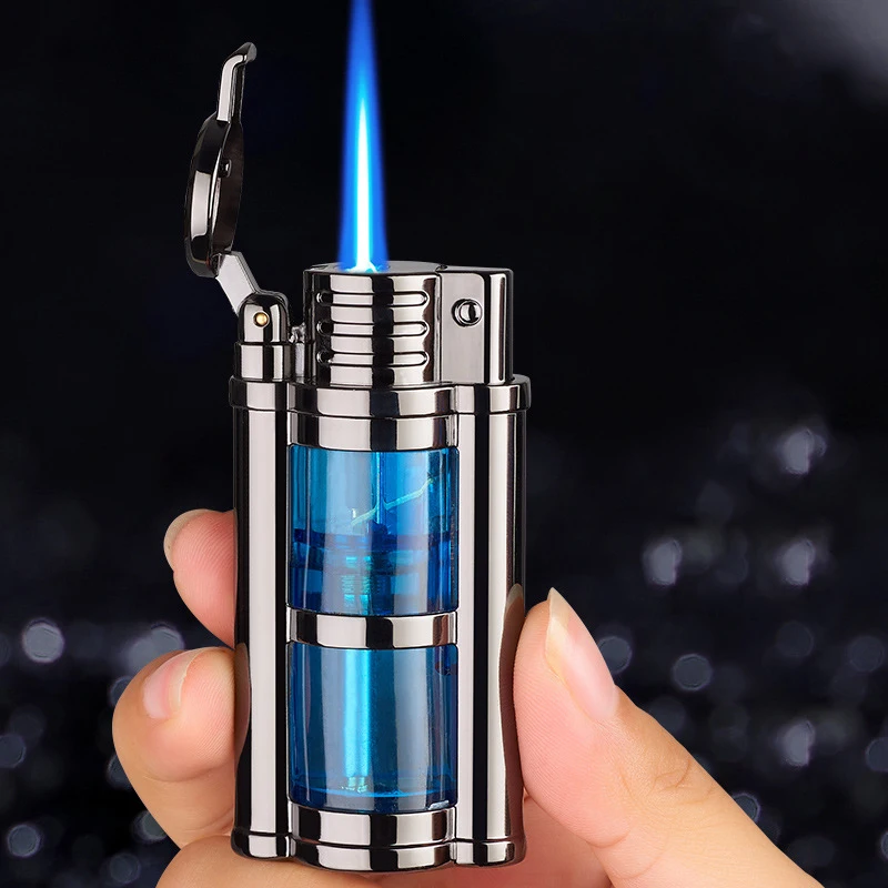 New Metal Transparent Visible Gas Lighter Metal Turbo Torch Unusual Creative Windproof Butane Lighters Gadgets for Men