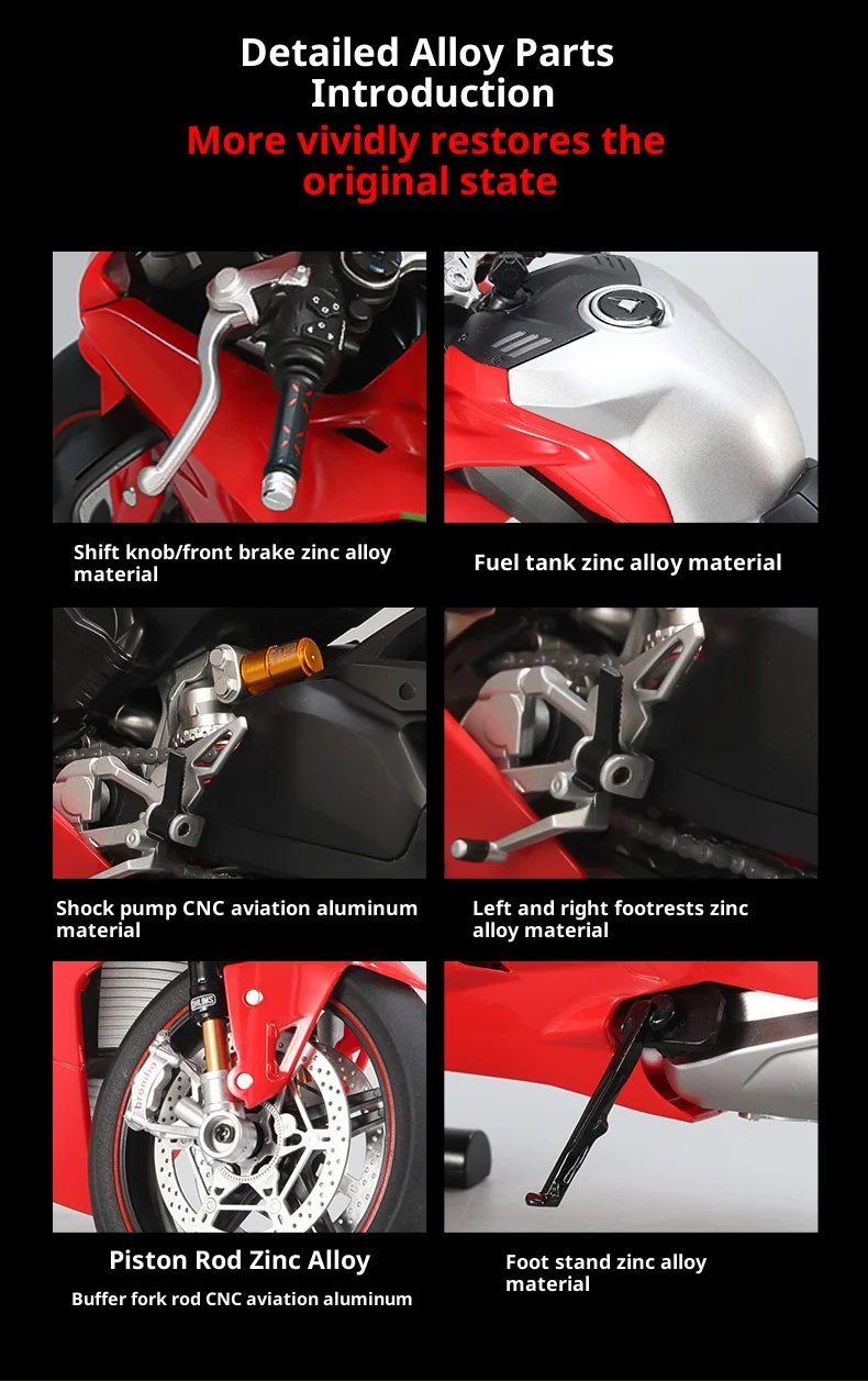 Ducati V4R Motorradmodell mit Zündfunktion – Jungen-Geschenk, Legierungsmotorrad-Figur, Ornament, Spielzeugauto – Detail 4