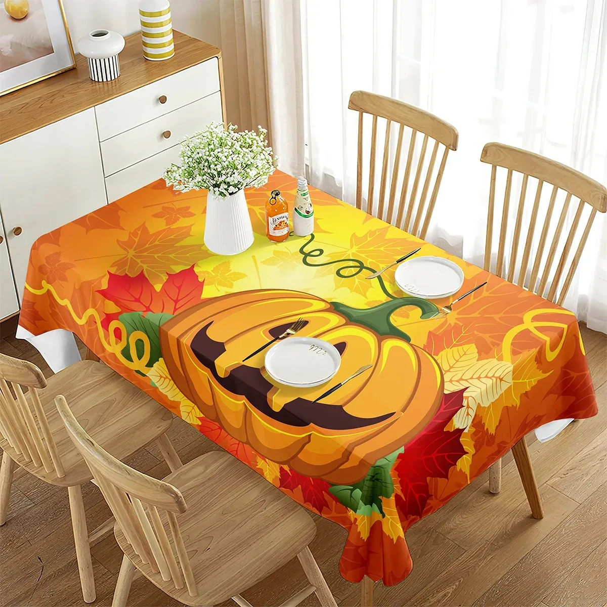 

Halloween Pumpkin Tablecloth Waterproof Polyester Table Cover For Home Kitchen Dining Party Table Decor 2D Flat Printed
