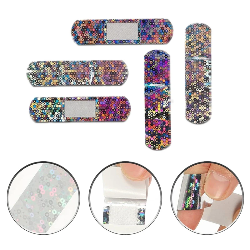 50pcs/set Holographic Color Band Aid Flash Laser Color Plasters Wound Dressing Patch for First Aid Dressing Adhesive Bandages