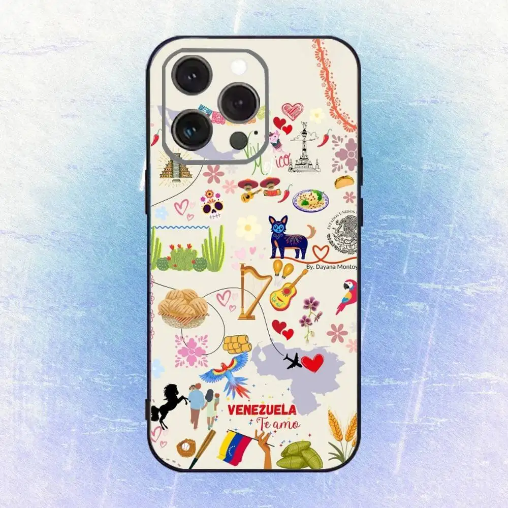 حافظة هاتف مطبوعة فنية إلكترونية من فنزويلا لهواتف iPhone 17,16,15,14,13,12,11 Plus، Pro Max، XS، غطاء أسود من السيليكون الناعم #3