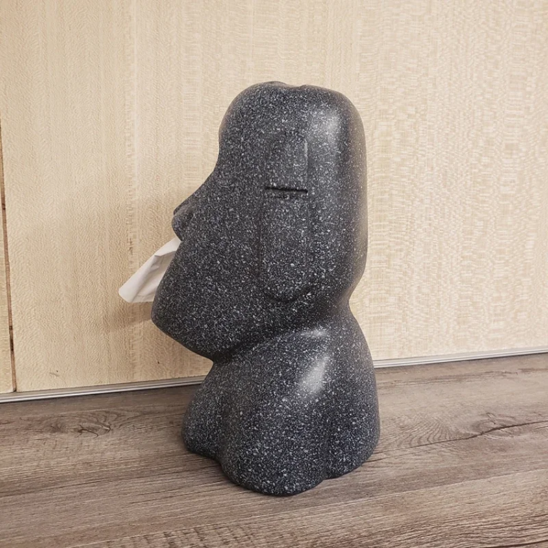 Easter Island Moai Napkin Holder Decorative Resin Stone Statue Paper Tissue Box Table Bust Totem Ornament Tourism Craft