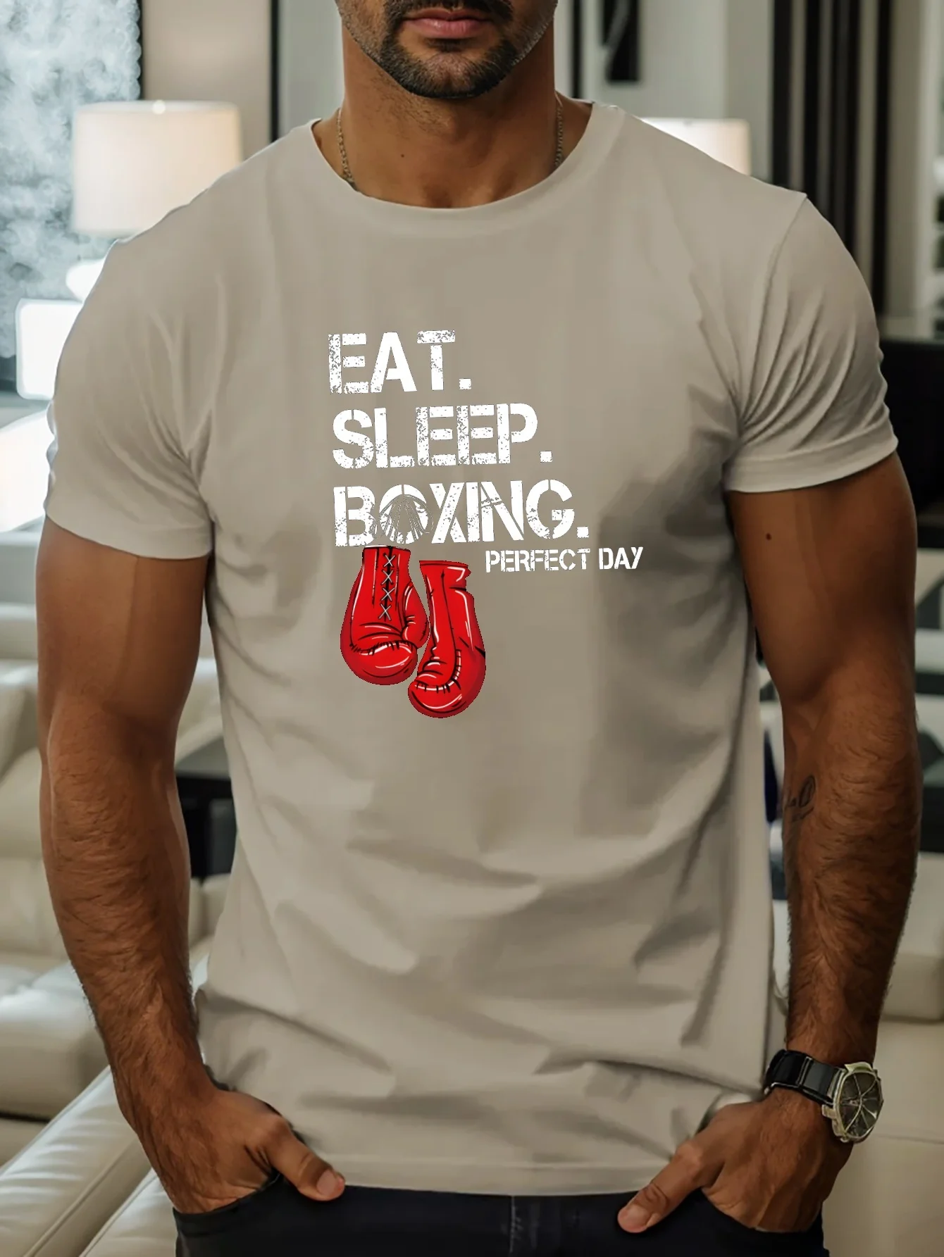 

EAT SLEEP BOXING pattern design-100% cotton summer O-neck short sleeve casual printed T-shirt