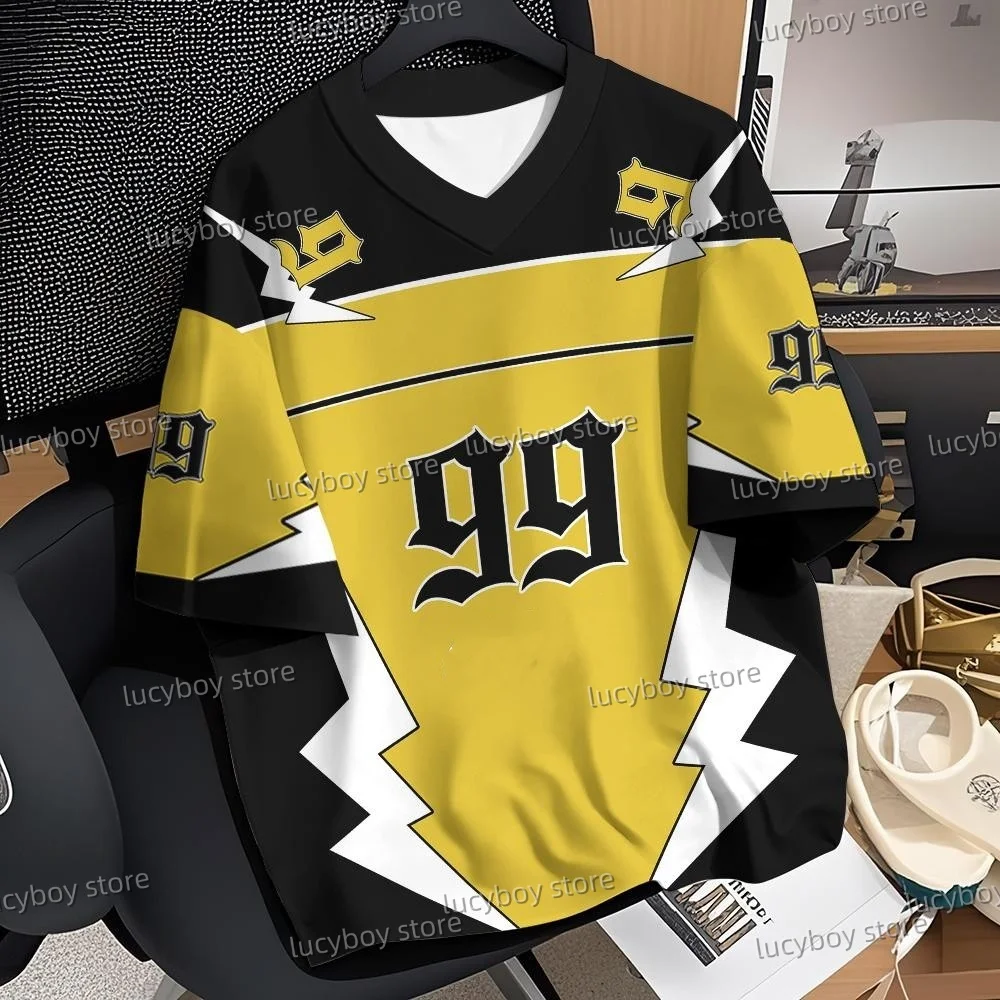 Mens Number 99 Color block Print T-Shirt Man Short Sleeve Sport jogging jersey T-Shirt Vintage Oversize Striped Tees Men Clothes