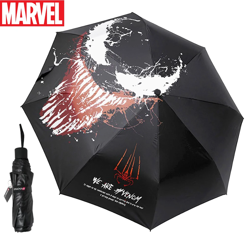 Marvel Avengers New Design Venom Twisted Three Fold Umbrella For Teenager Spider Man Iron Man Full-automatic Umbrella Hombre