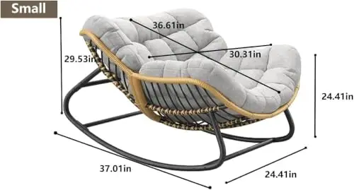 Papasan Rocking Chair with Comfy Thick Cushion, Oversized Outdoor Rocking Chair with Steel Frame, Wicker Rattan Lounge