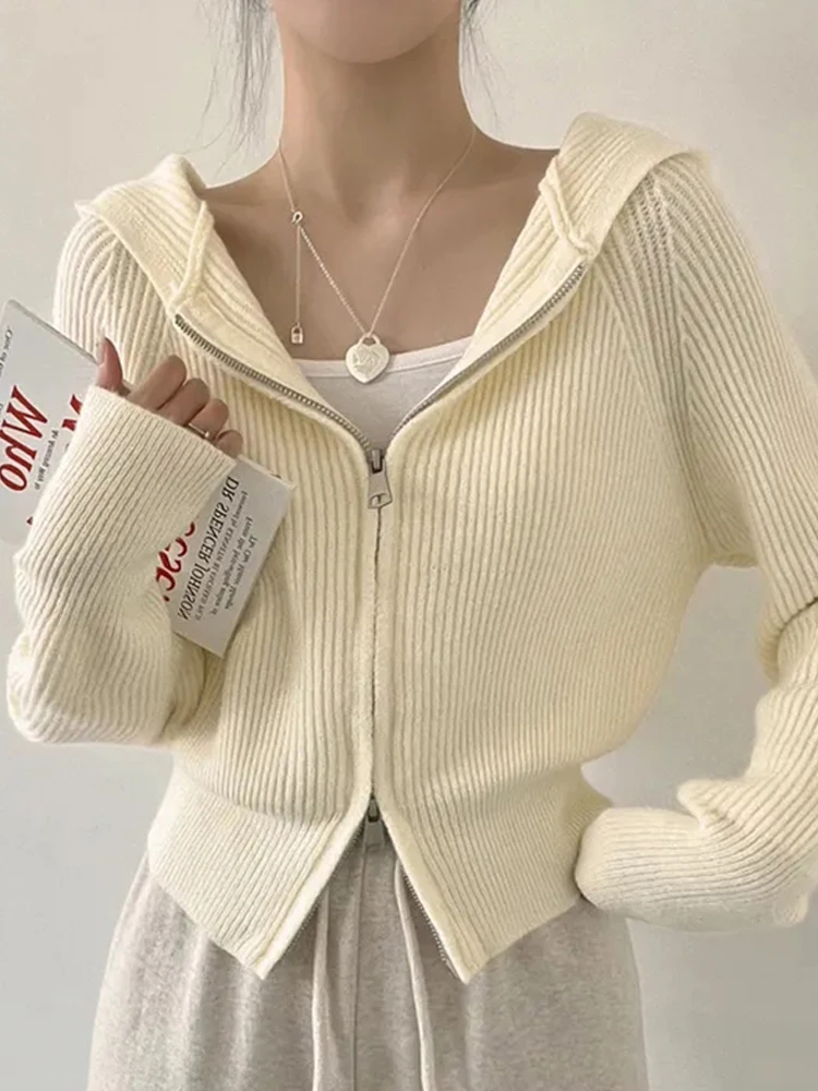 High-End Short Hood Sweater Outerwear Women Korean Sle Autumn and Winter Outdoor Temperament Lazy Long sleeve Knit cardigan...