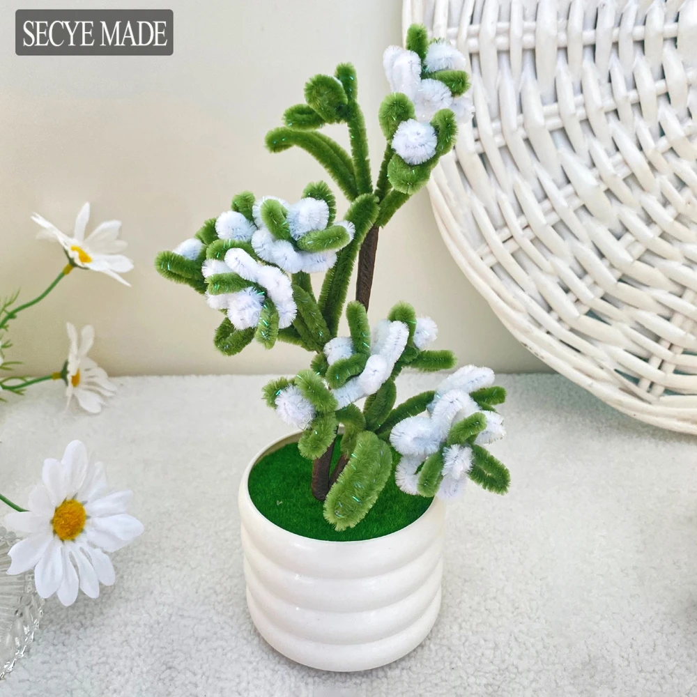

Artificial Plant Potted Miniature Bonsai Creative Home Wedding Decoration Handmade Chenille Stem Crafts Unique Car Ornaments L44