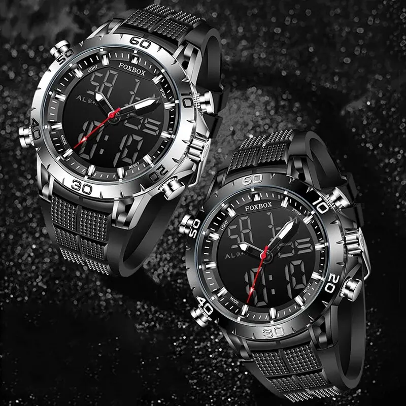 FOXBOX Men Watches Sport Top Brand Luxury Dual Display Quartz Watch Men Military Waterproof Clock Digital Electronic Watch Man