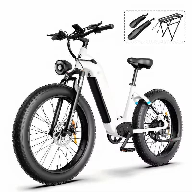 OBX EV900S E-Bike 1000W Electric Bike 48V 15Ah Battery 26” Fat Tire E-Bike 28MPH Adjustable Speed 55KM Range Front Suspension