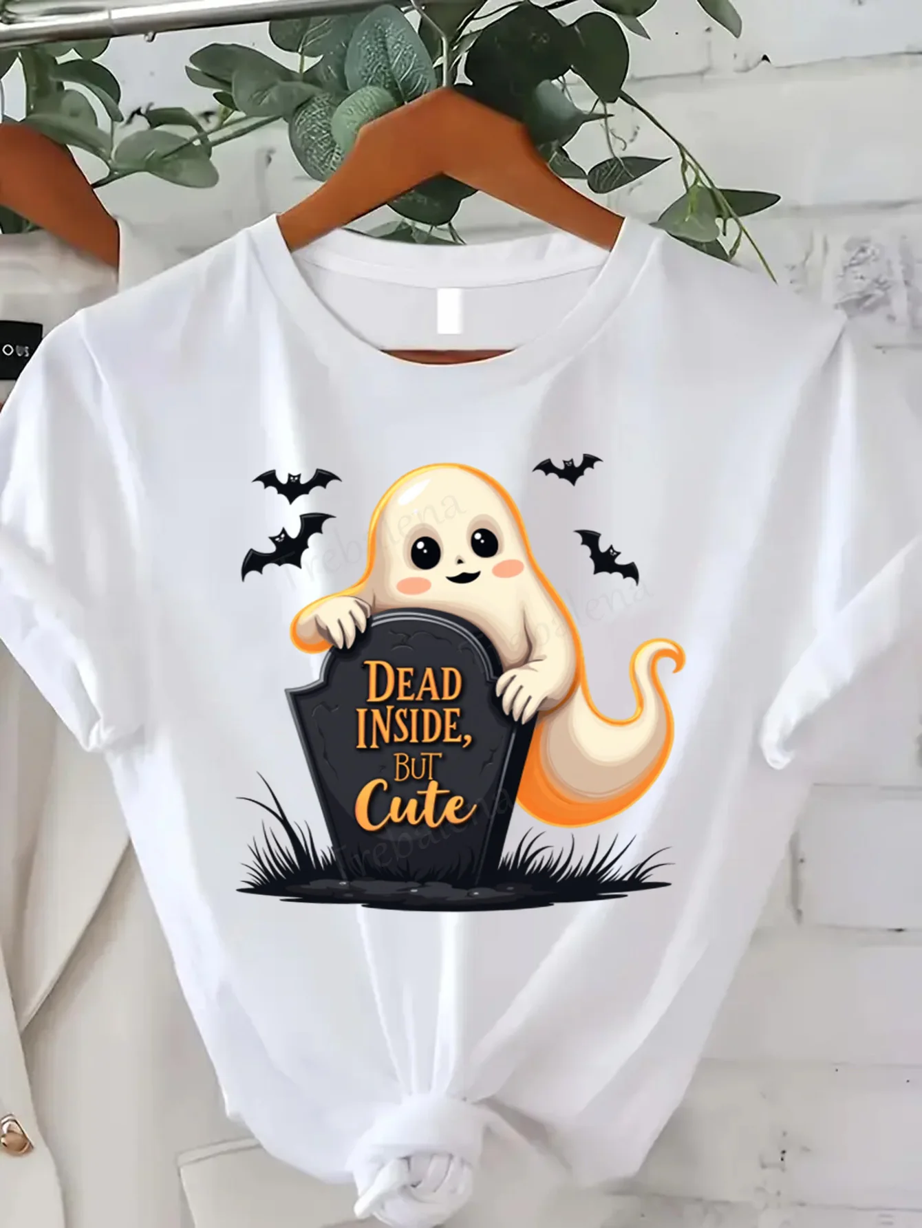 

Футболка с круглым вырезом, милая футболка с призраком на Хэллоуин для женщин, большие размеры, забавный мертвый дизайн внутри, футболка с короткими рукавами, модный повседневный топ