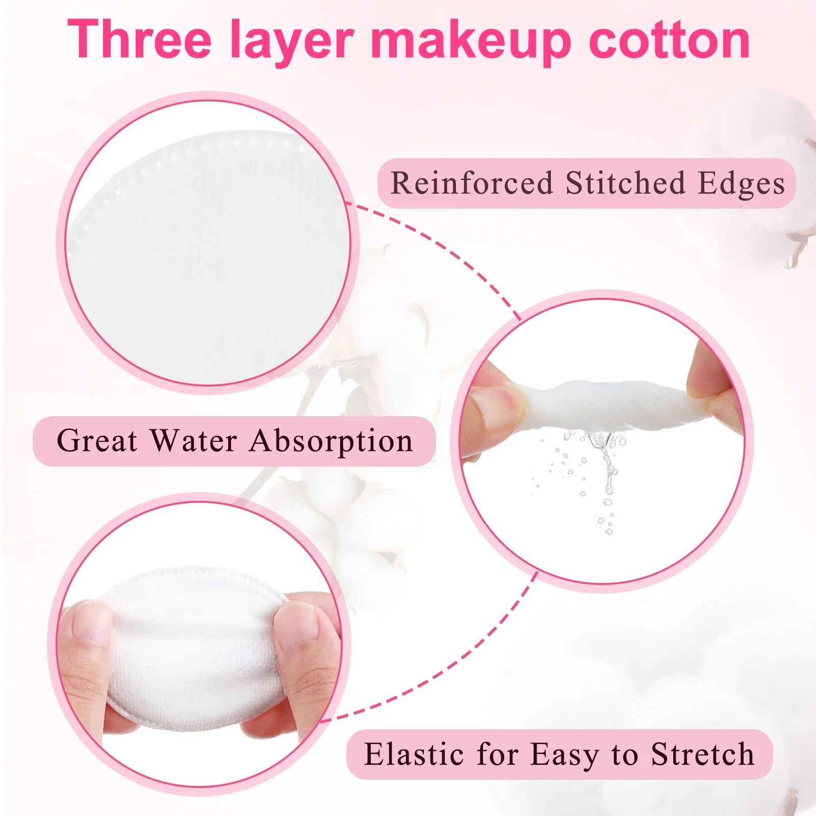 200 قطعة من وسادات قطنية المكياج السميكة الناعمة من ثلاث طبقات مستديرة للوجه للعناية بالبشرة وإزالة المكياج وسادات الوجه القطنية