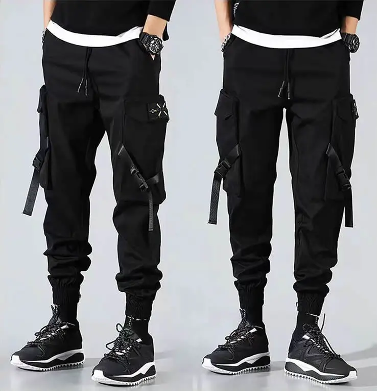 Classic Streetwear Casual Pants Men Ribbons Harem Jogging Pants Male Slim Fit Spring Cargo Pants Multi-Pockets Women Trouser KZ1