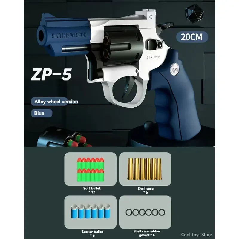 ZP5 Revolver Toy Pistol Alloy Wheel Air Gun Manual Soft Bullet Toy Guns Dart Realistic Shooting Handgun for Men Boy Outdoor Game