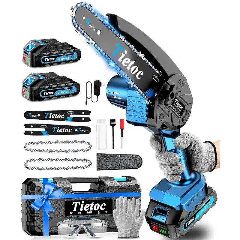 6 Inch Cordless Electric Handheld Chainsaw with Automatic Oiler 880W Powerful Mini Chainsaw for Tree Trimming and Gardening Tas
