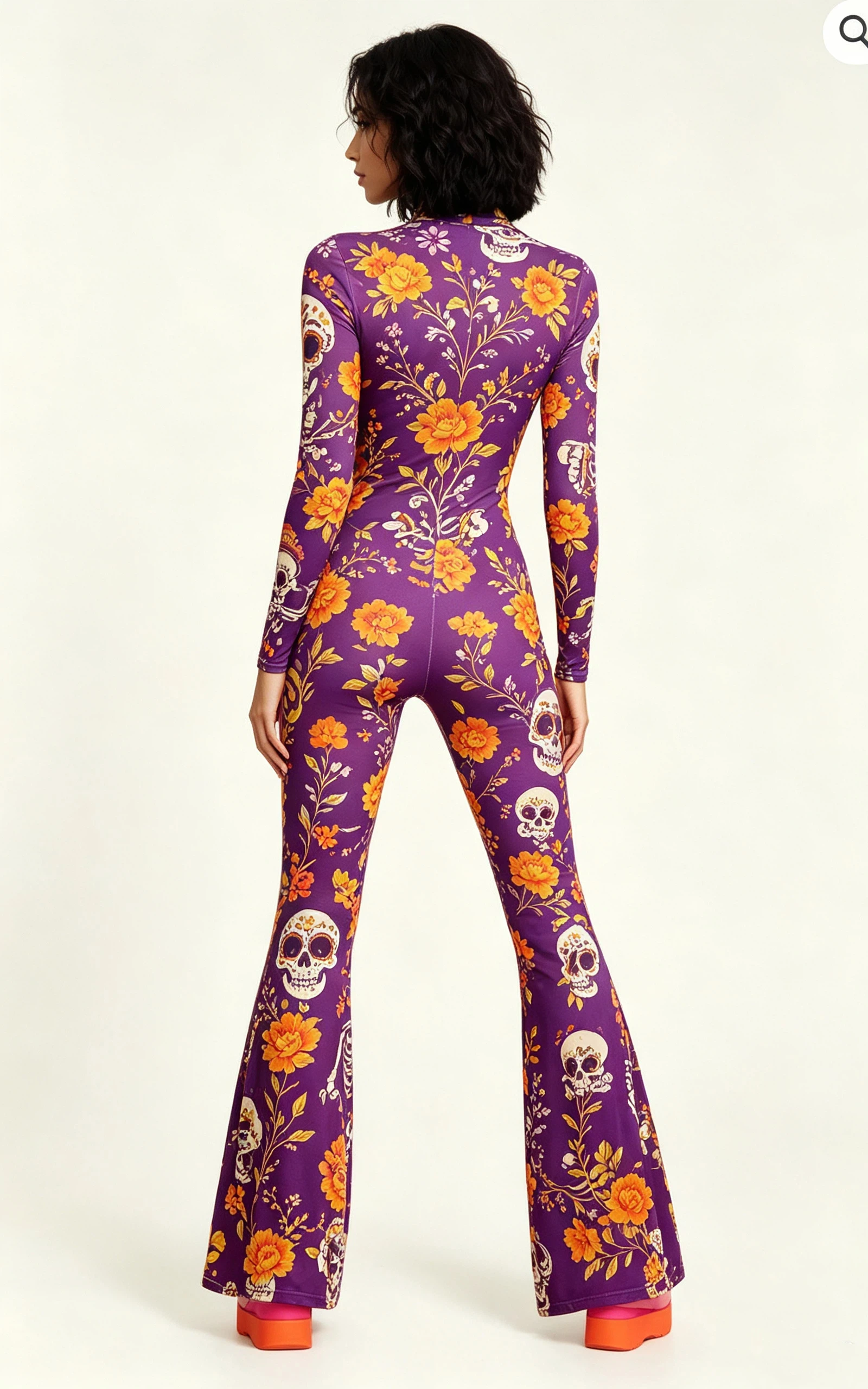 Damen-Jumpsuit mit ausgestellten Schlaghosenbeinen, geometrischem Schmetterlings-Skelett-Muster, figurbetont, Catsuit, Festival-, Rave-, Halloween-Cosplay-Outfit – Detail 10